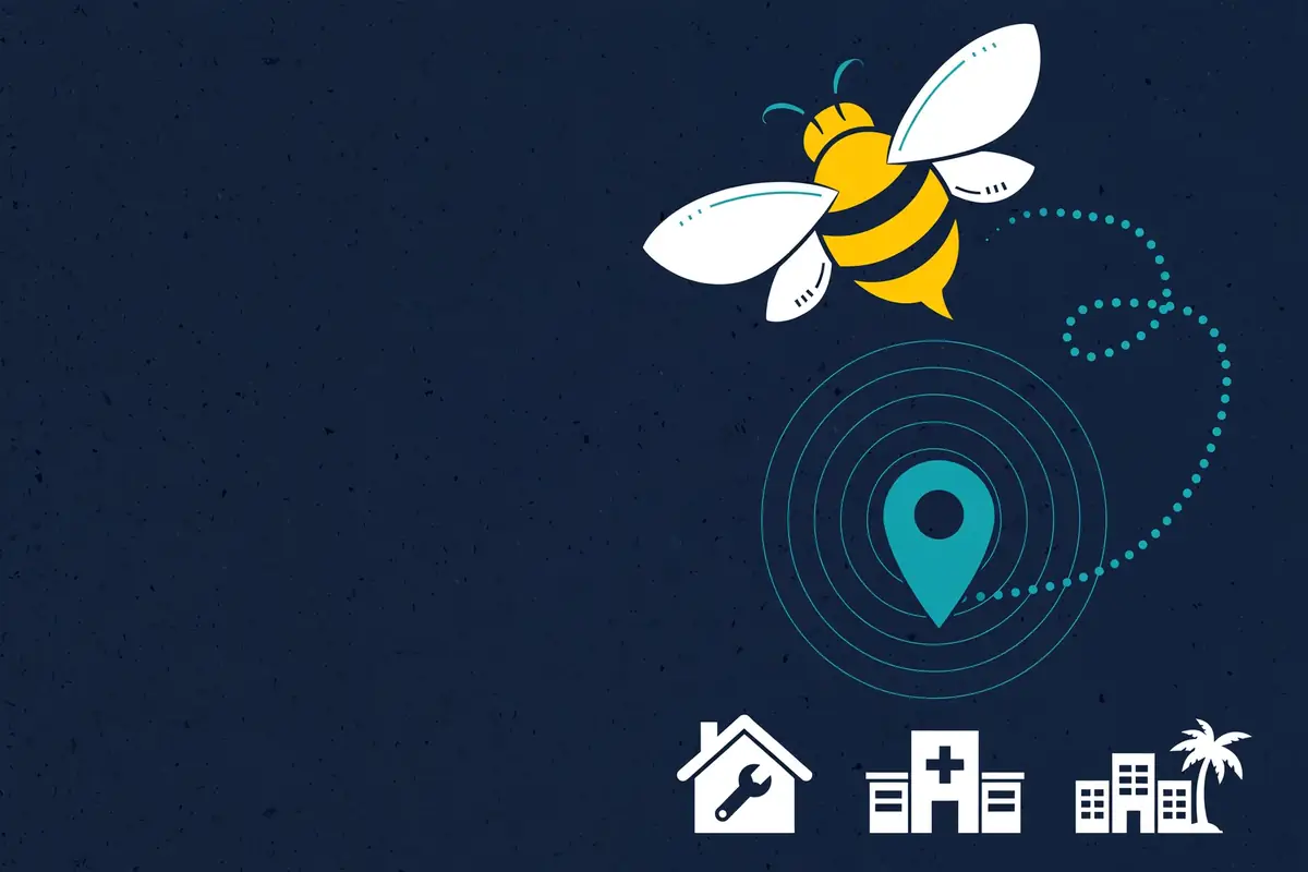 Illustration of a bee, a local search pin, and South Florida business types